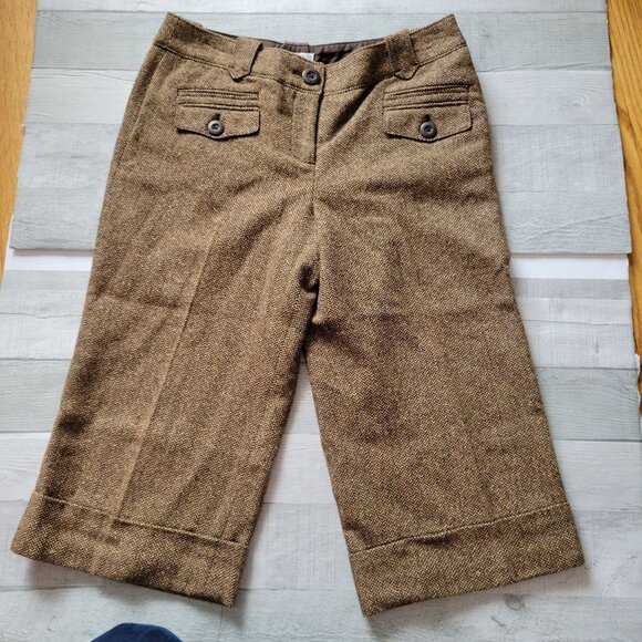 LOFT Petites Ann Taylor Wool Blend Herringbone Cropped Pants 8P - Picture 1 of 5